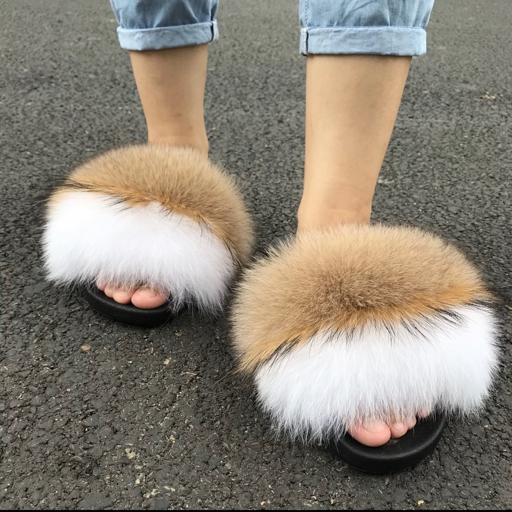 Luxury 100% Fox fur Slides.